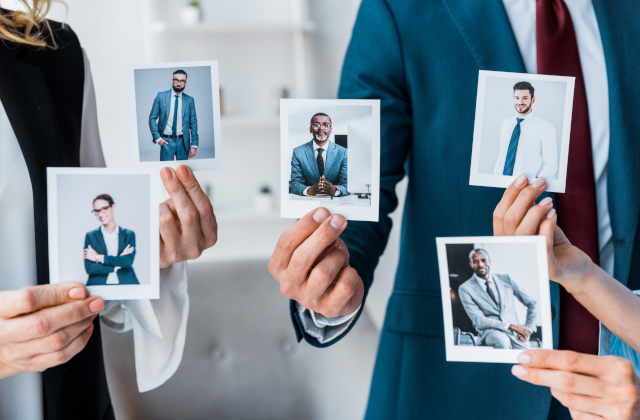 cropped image of people holding photos of people